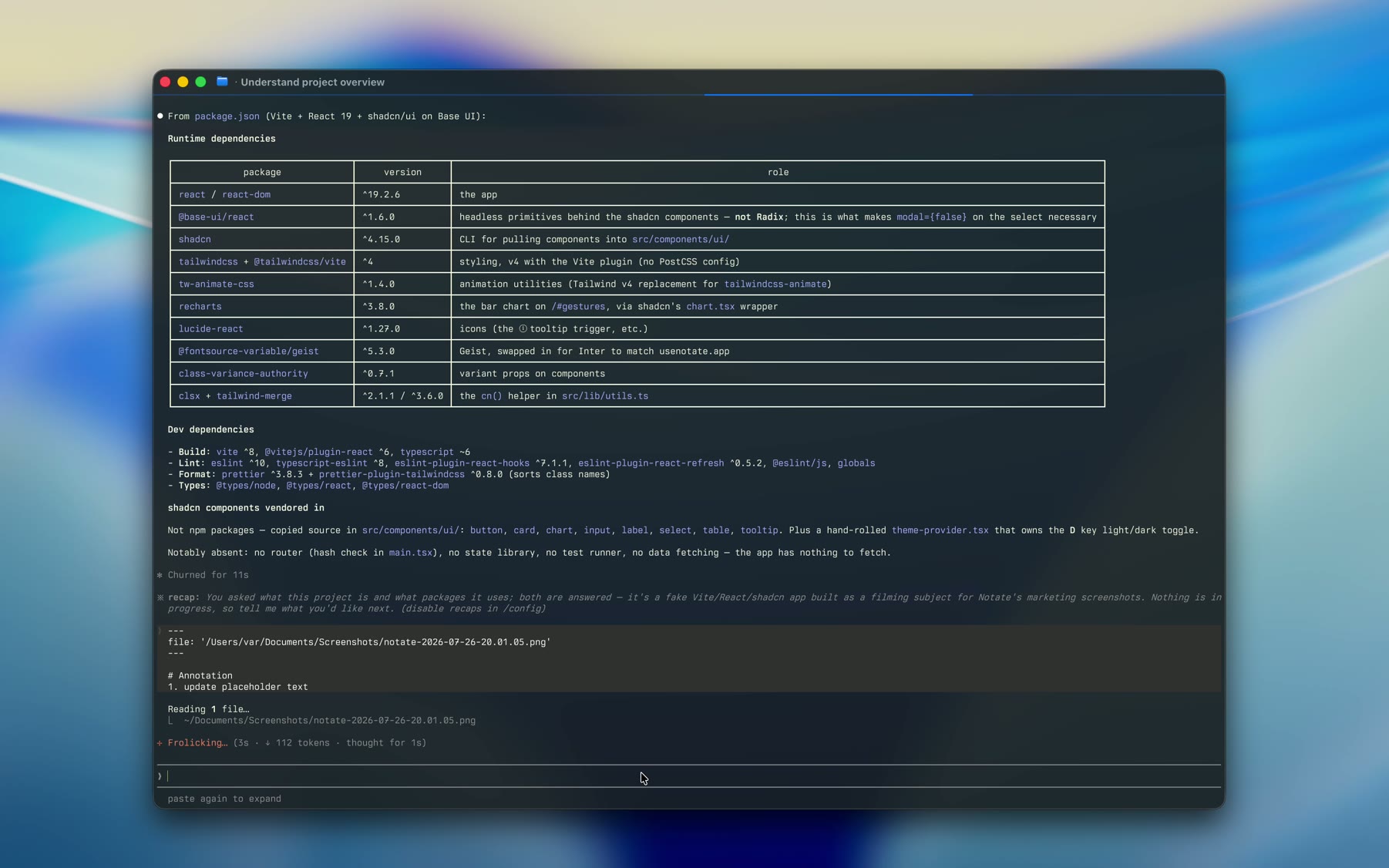 Agent-ready exports. The markdown pasted into an agent, which then opens the annotated image.